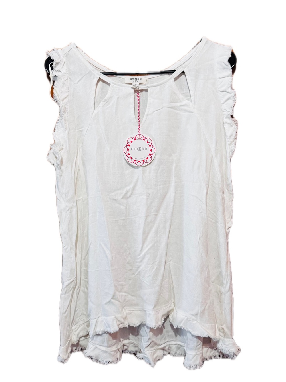Umgee White Ruffle Trim Sleeveless Tank